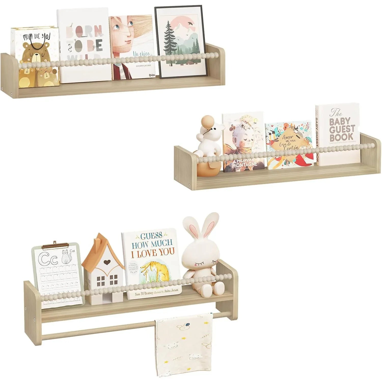 WOLTU 3‑Piece Solid Wood Children’s Floating Bookcase Set - Gomix Brands Outlet